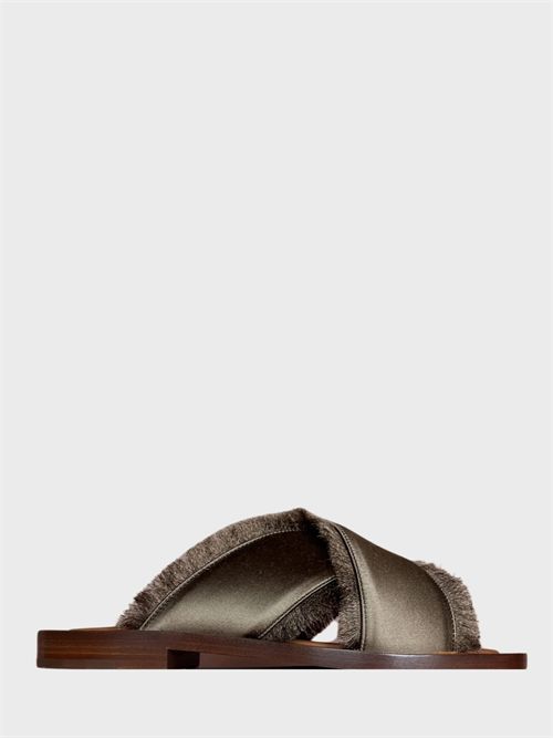 Frayed Crisscross Slide Sandals in Silk Satin AMBLEME | W3000302CTSS13SW