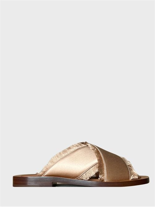 Frayed Crisscross Slide Sandals in Silk Satin AMBLEME | W3000302CTSS14CH
