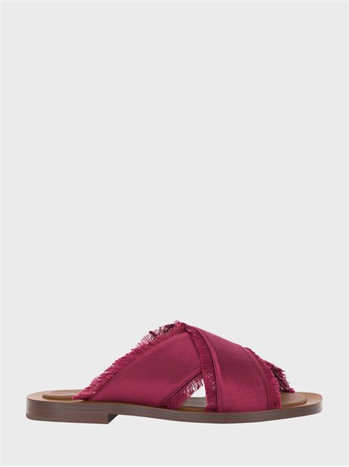 Frayed Crisscross Slide Sandals in Silk Satin AMBLEME | W3000302CTSS21BD