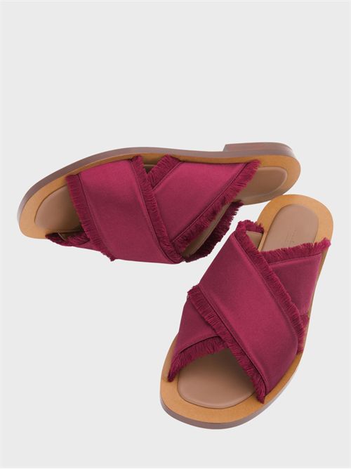 Frayed Crisscross Slide Sandals in Silk Satin AMBLEME | W3000302CTSS21BD