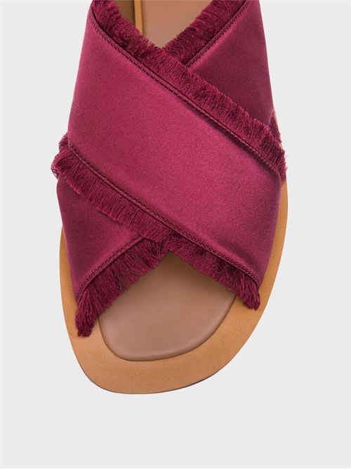 Frayed Crisscross Slide Sandals in Silk Satin AMBLEME | W3000302CTSS21BD