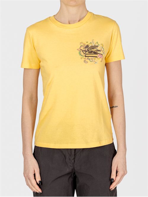 Cotton T-shirt with embroidered Pegasus and monogram ETRO | WRMA0006AH788Y0488
