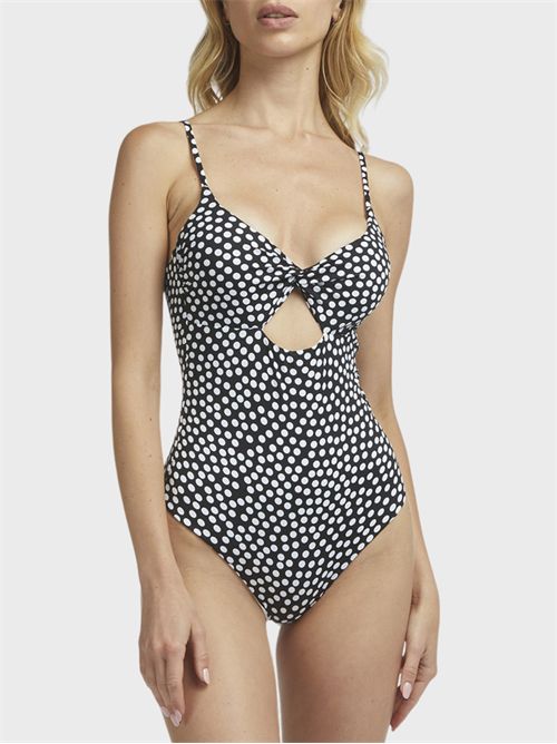 Polka dot one-piece swimsuit with crossover and cut-out detail on the chest FISICO | CC64MPF0911