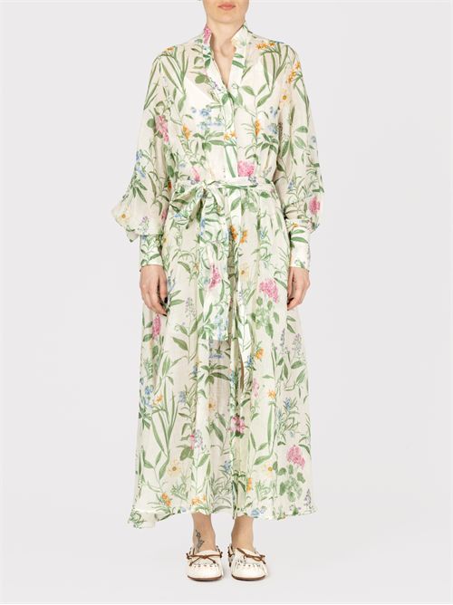 Long Floral Ramie Shirt Dress with Waist Tie LAVI | BS6WD023TES861Q3