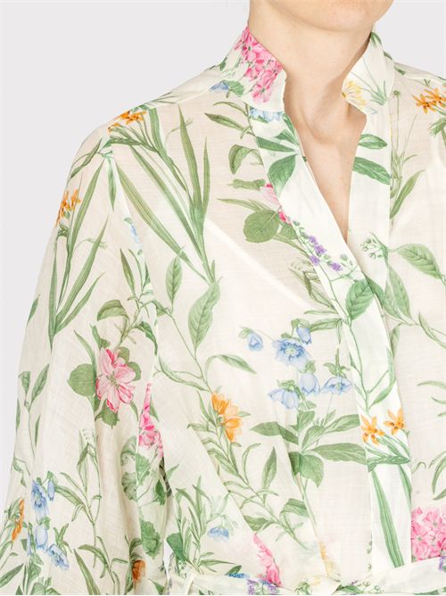 Long Floral Ramie Shirt Dress with Waist Tie LAVI | BS6WD023TES861Q3