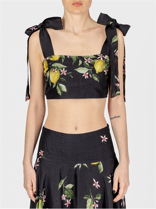 Cropped Ramie Top with Lemon Print LAVI | BS6WD043TES0896H2