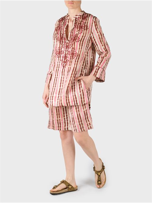 Printed Linen Caftan Shirt with Arabesque Embroidery MALIPARMI | JM552943049C3261