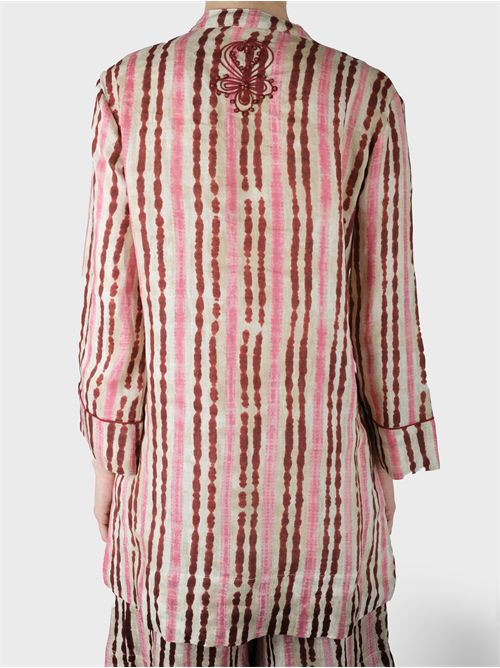 Printed Linen Caftan Shirt with Arabesque Embroidery MALIPARMI | JM552943049C3261