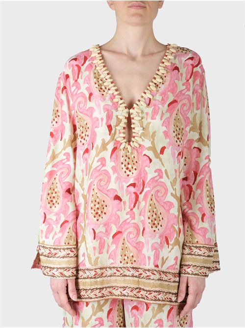 Printed Viscose Caftan Shirt with Embroidery MALIPARMI | JM553650626C3260