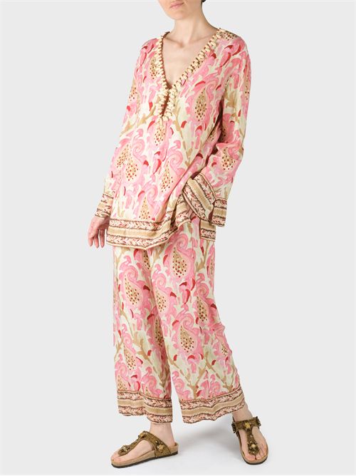 Printed Viscose Caftan Shirt with Embroidery MALIPARMI | JM553650626C3260