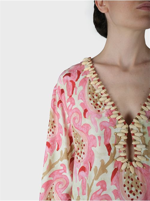 Printed Viscose Caftan Shirt with Embroidery MALIPARMI | JM553650626C3260