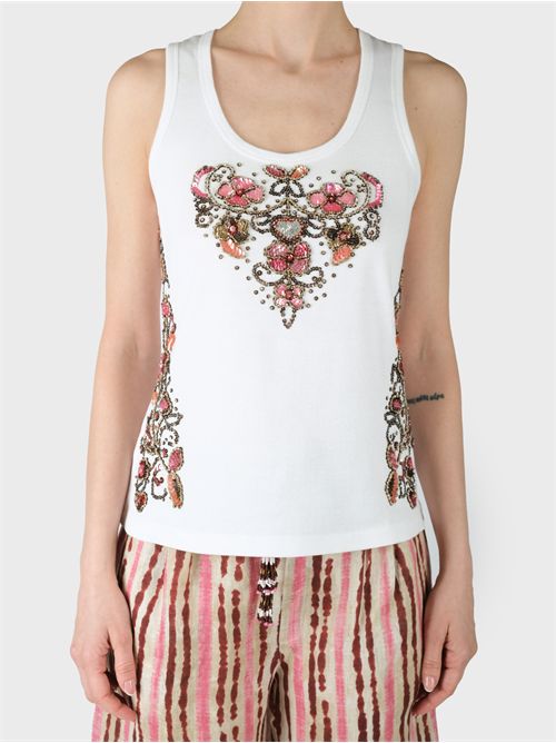 Ribbed Cotton Jersey Tank Top with Embroidery MALIPARMI | JP552370650C3268