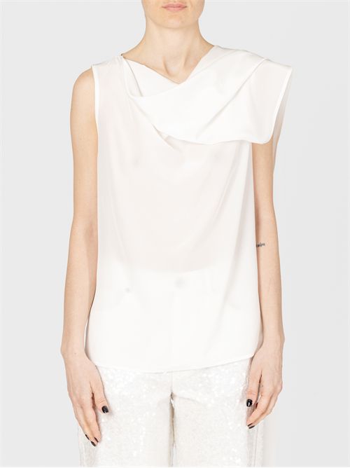 Silk crew neck top with long wrap-around panel P.A.R.O.S.H. | D311642SWEET002