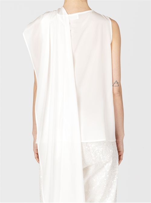 Silk crew neck top with long wrap-around panel P.A.R.O.S.H. | D311642SWEET002