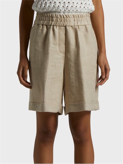 Elastic waist bermuda in linen and silk PESERICO | P0411602140945