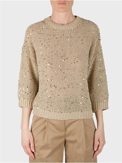 Cotton ribbon knit top with sequins PESERICO | S99891F03A9117A45