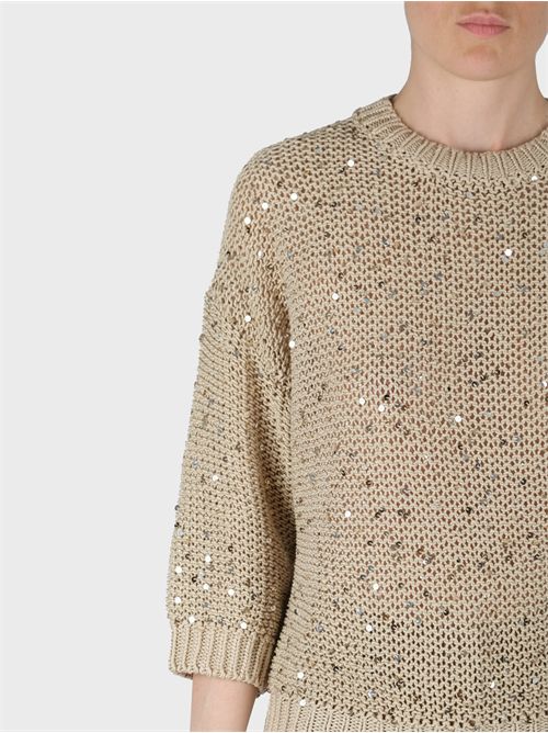 Cotton ribbon knit top with sequins PESERICO | S99891F03A9117A45