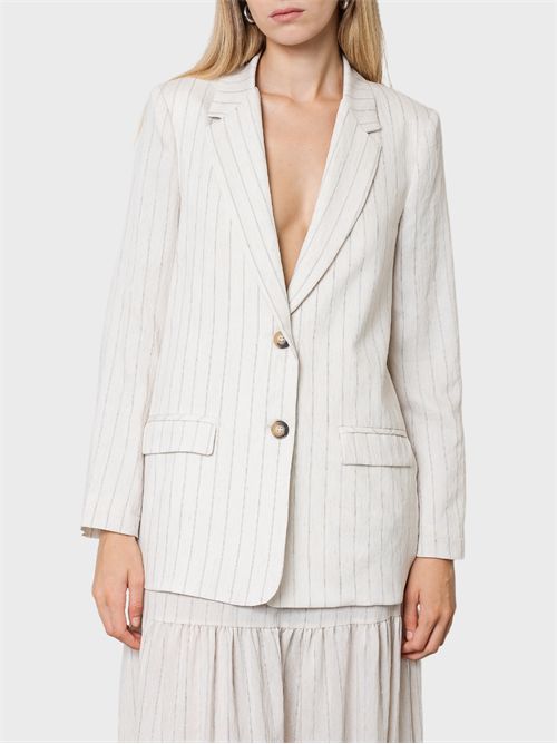 Pinstriped single-breasted blazer in linen blend with notch lapel and flap pockets KAOS | SP1CO0461064