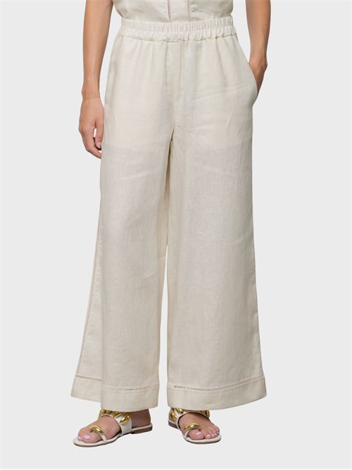 Elastic-waist linen trousers with side embroidery KAOS | SP5LE0481004