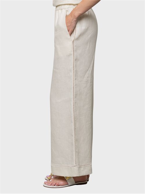 Elastic-waist linen trousers with side embroidery KAOS | SP5LE0481004