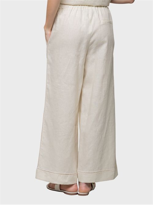 Elastic-waist linen trousers with side embroidery KAOS | SP5LE0481004