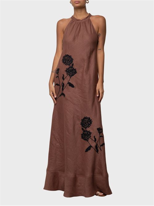 Long linen dress with halter neckline and floral embroidery KAOS | SP5NT0506022