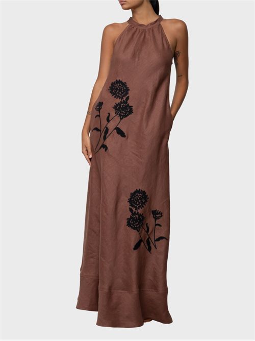 Long linen dress with halter neckline and floral embroidery KAOS | SP5NT0506022
