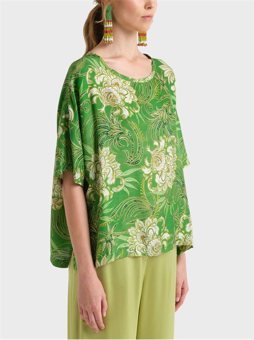Printed silk twill oversized shirt with short sleeves MALIPARMI | JM559031027D6096
