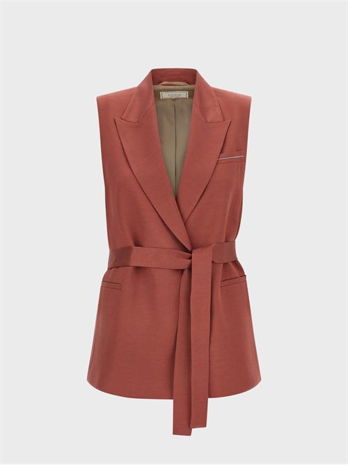 Gilet con cintura in twill di viscosa e lino PESERICO | A03028A01926124