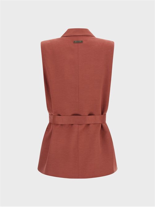 Gilet con cintura in twill di viscosa e lino PESERICO | A03028A01926124