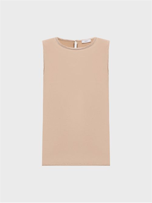 Flared stretch silk satin top with light-point detail PESERICO | A08893D02372246